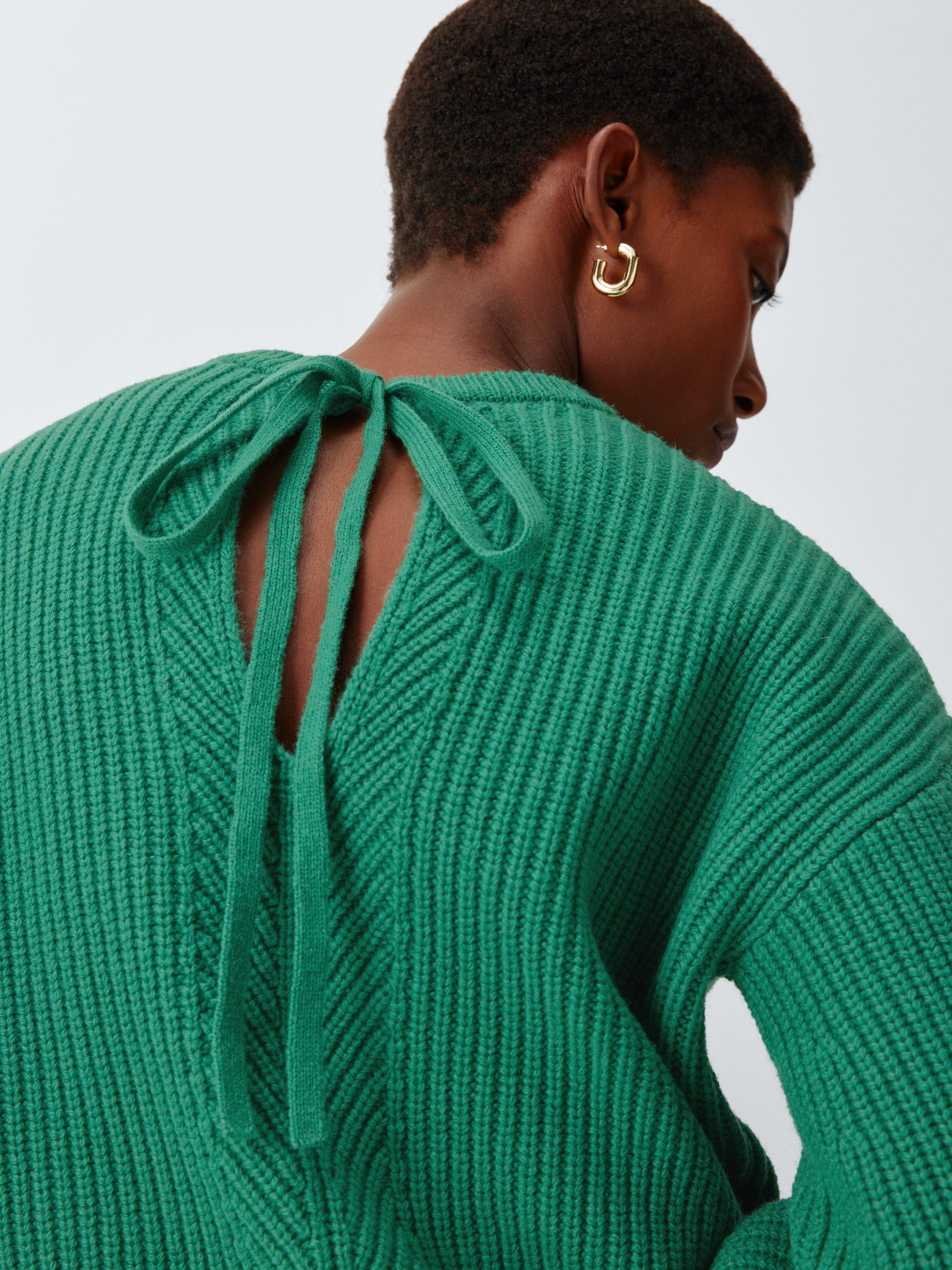 Product image 5 of 6, which shows John Lewis Tie Rib Knit Wool Blend Jumper, Pine Green, XS