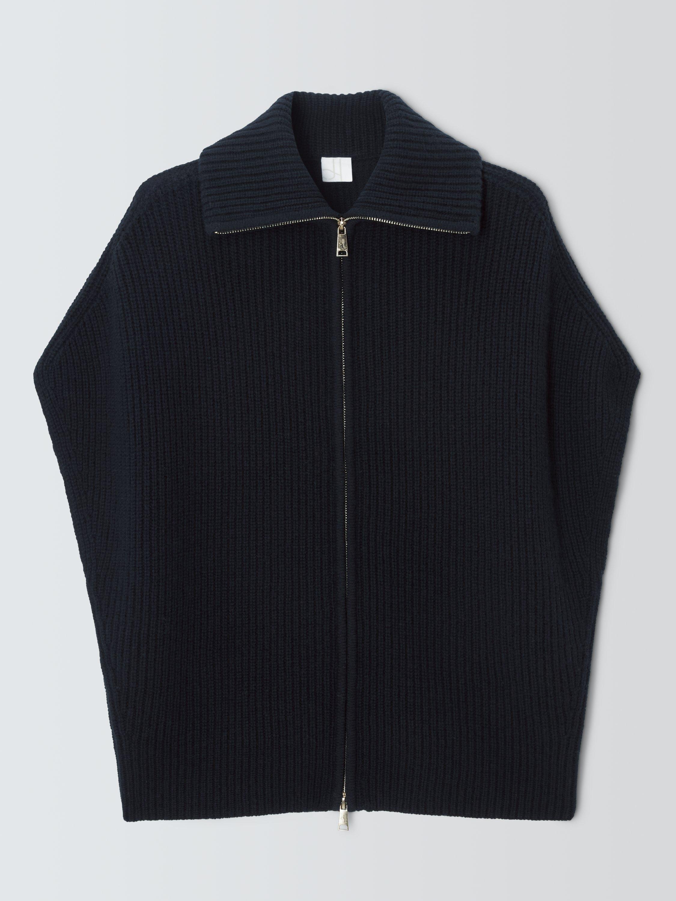 Product image 4 of 6, which shows John Lewis Pure Wool Rib Knit Zip Through Gilet, Navy, XS