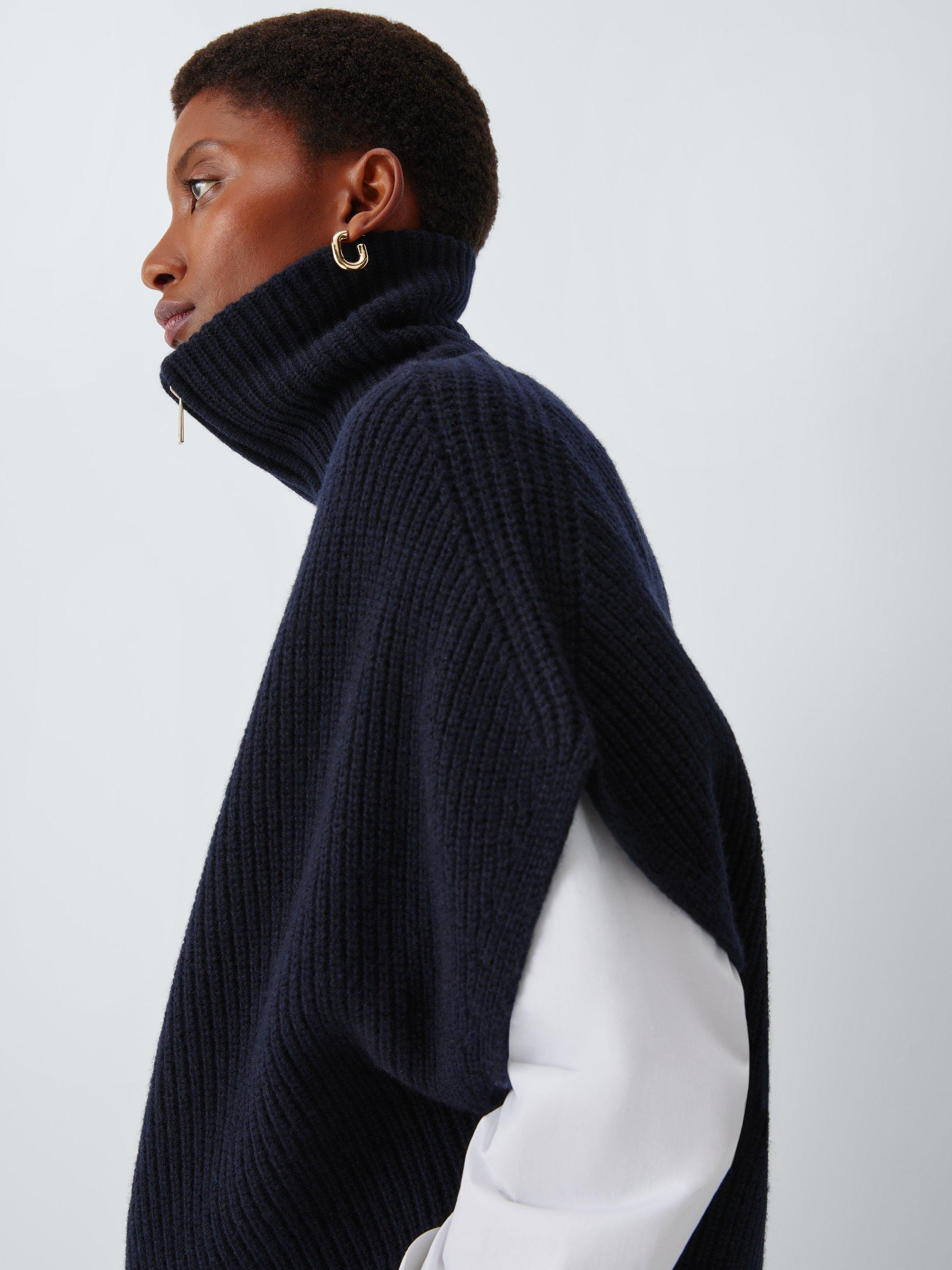 Product image 5 of 6, which shows John Lewis Pure Wool Rib Knit Zip Through Gilet, Navy, XS