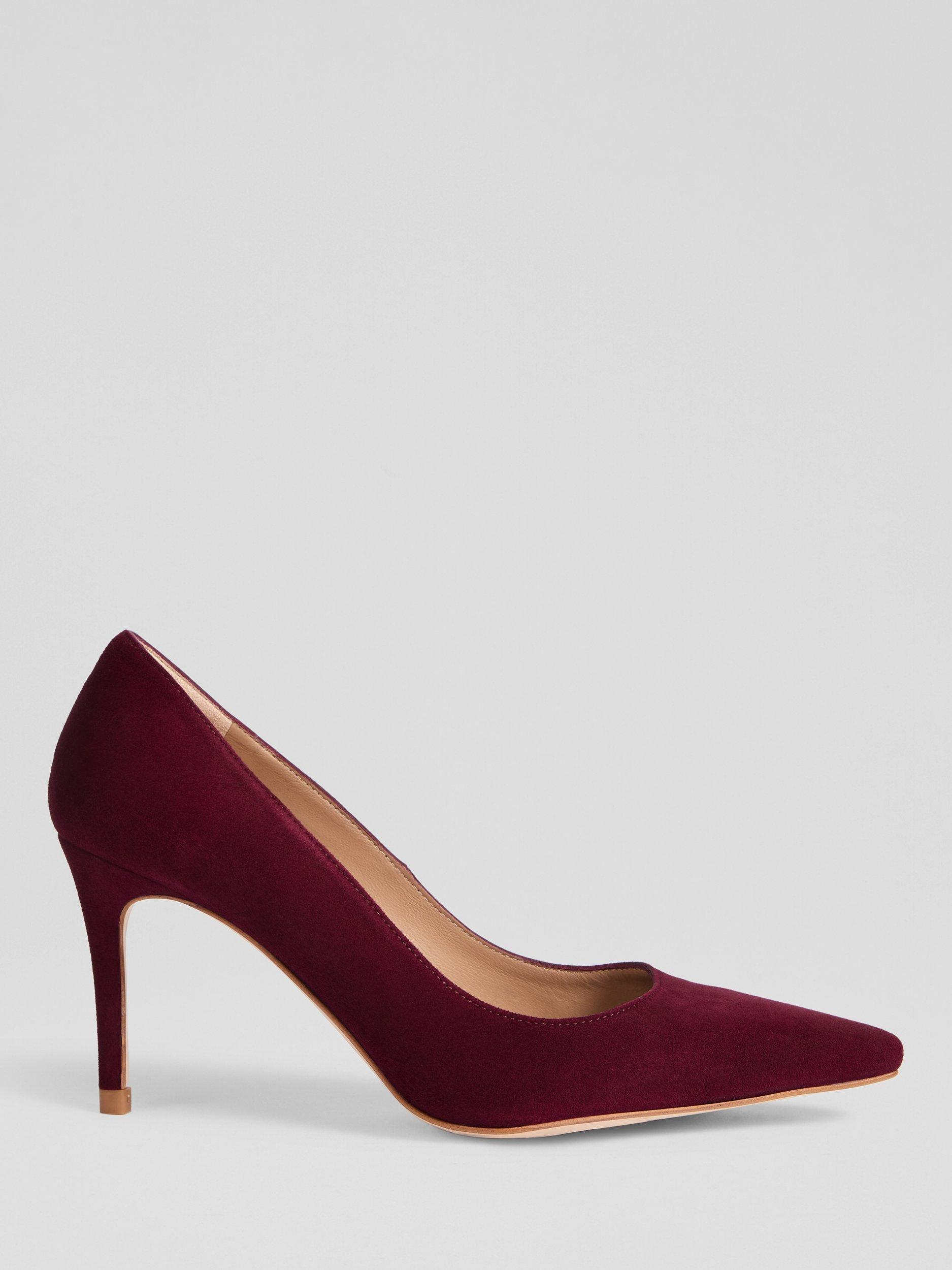 Product image 1 of 3, which shows L.K.Bennett Floret Pointed Toe Suede Court Shoes, Burgundy Red, 2