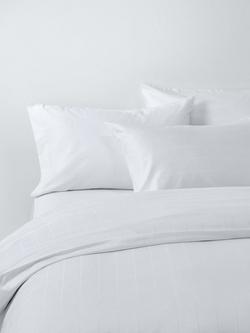 John Lewis Satin Stripe Organic Cotton 400 Thread Count Duvet Cover Set, White, White