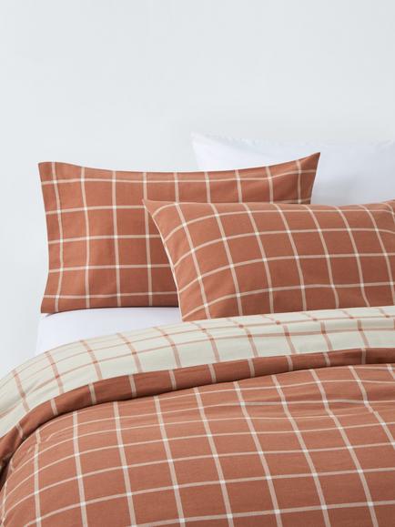 John Lewis Warm & Cosy Brushed Cotton Windowpane Check Duvet Cover Set, Light Brown