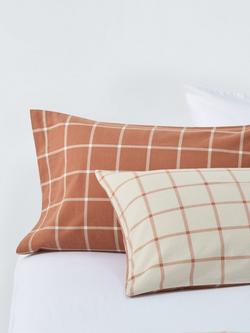 John Lewis Warm & Cosy Brushed Cotton Windowpane Check Duvet Cover Set - view 2, Light Brown