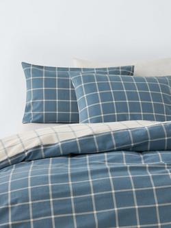 John Lewis Warm & Cosy Brushed Cotton Windowpane Check Duvet Cover Set, Blue