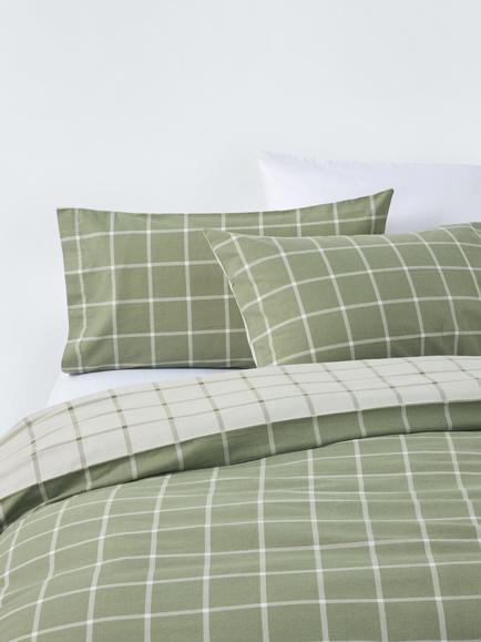 John Lewis Warm & Cosy Brushed Cotton Windowpane Check Duvet Cover Set, Light Green