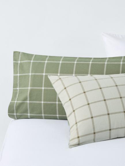 John Lewis Warm & Cosy Brushed Cotton Windowpane Check Duvet Cover Set - view 2, Light Green