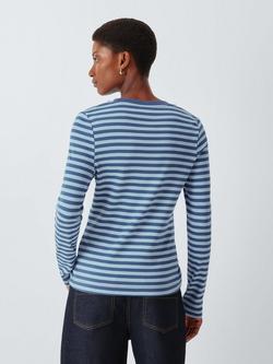 John Lewis Organic Cotton Striped Long Sleeve Crew Neck T-Shirt, Blue Stripe - view 2, Blue Stripe