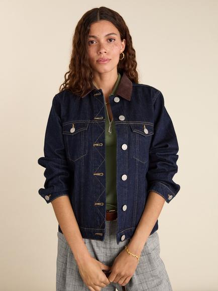 Baukjen Nalan Trucker Denim Jacket, Dark Blue/Dark Chocolate, Dark Blue/Dark Chocolate