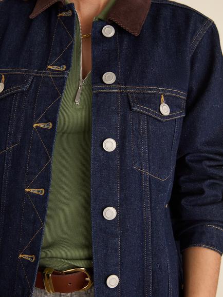 Baukjen Nalan Trucker Denim Jacket, Dark Blue/Dark Chocolate - view 2, Dark Blue/Dark Chocolate