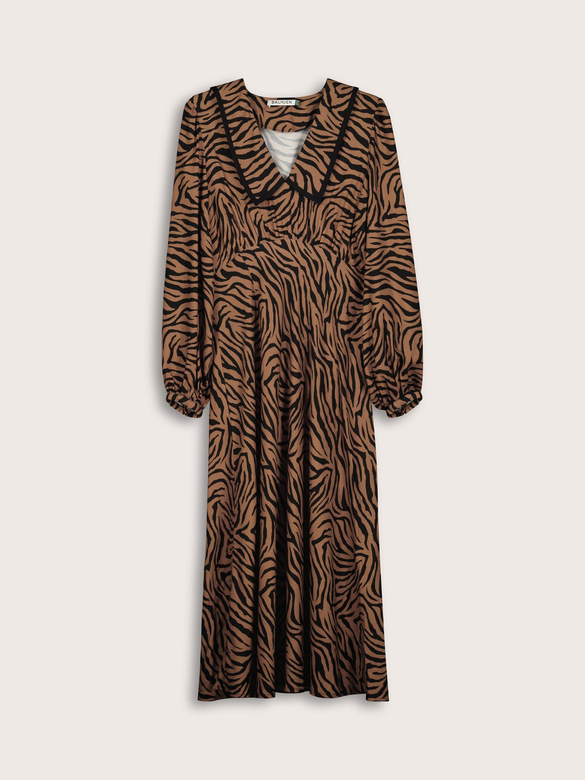 Product image 5 of 5, which shows Baukjen Lorelai Tiger Print Midi Dress, Chocolate/Multi, 10