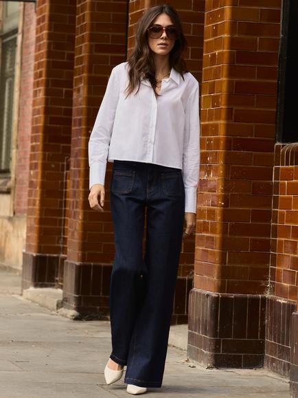 Baukjen Robyn Stretch Wide Leg Jeans, Dark Blue - view 2, Dark Blue