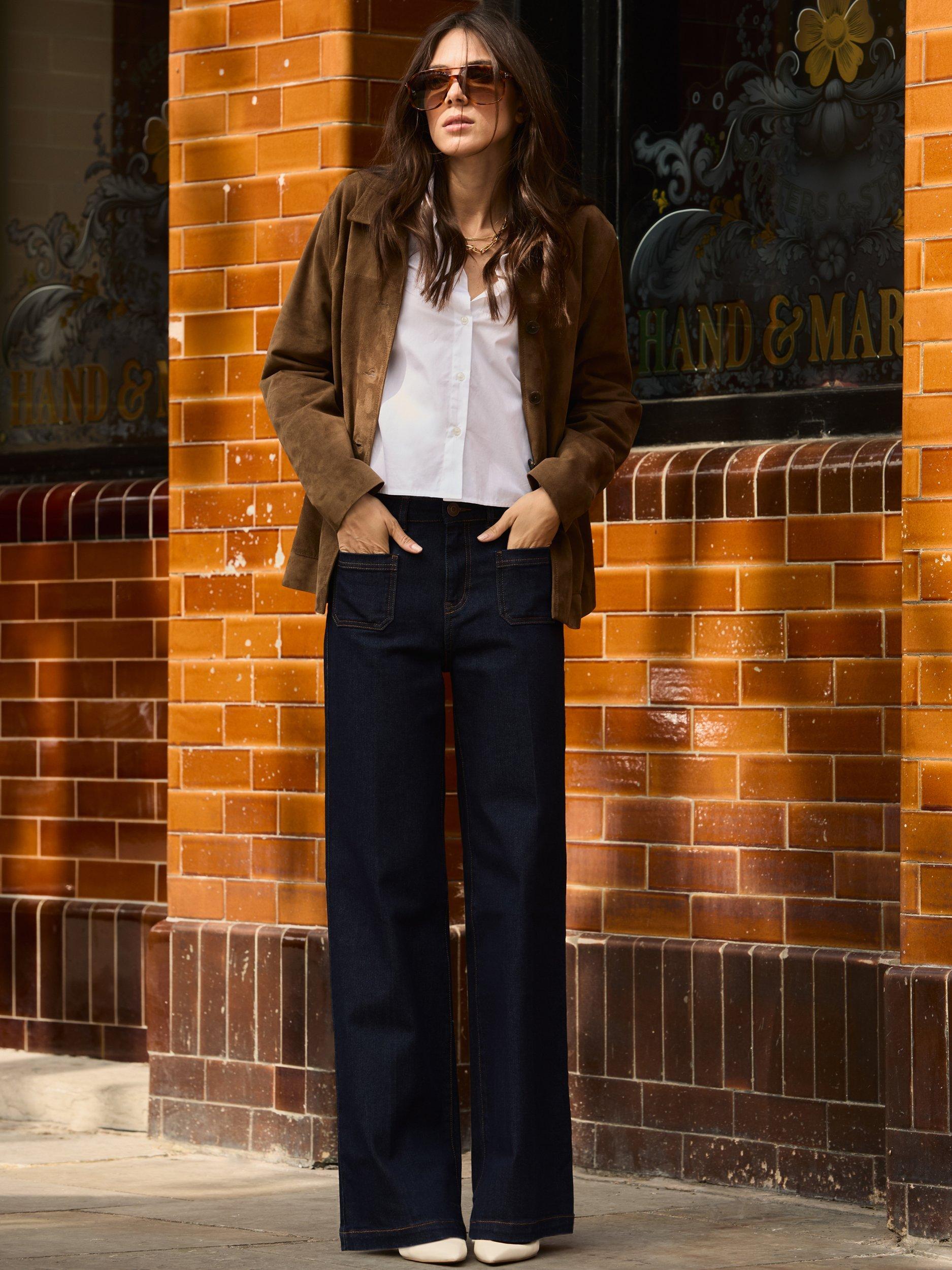 Product image 3 of 8, which shows Baukjen Robyn Stretch Wide Leg Jeans, Dark Blue, 10