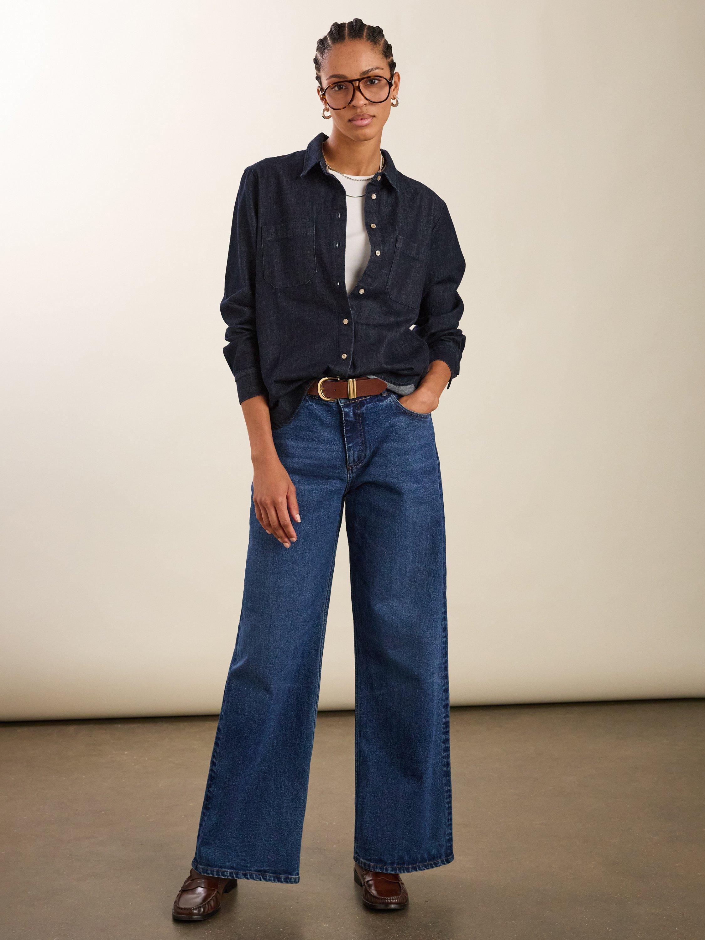 Product image 1 of 6, which shows Baukjen Wide Leg Slouch Jeans, Dark Indigo, 10