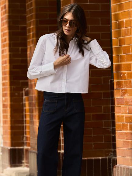 Baukjen Corey Cropped Shirt, Pure White, Pure White