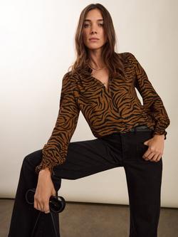 Baukjen Sabrina Tiger Print Blouse, Chocolate/Multi, Chocolate/Multi