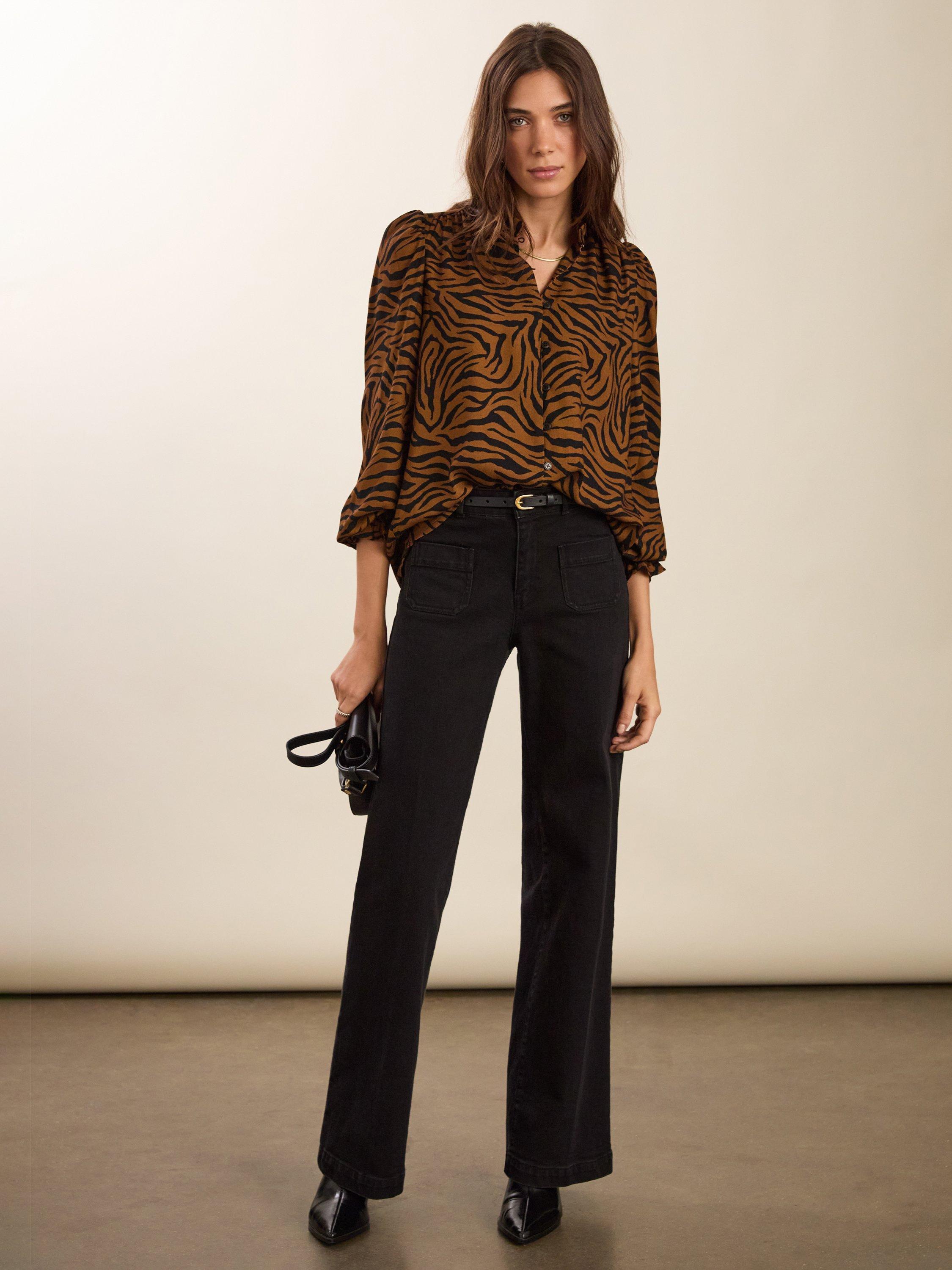 Product image 2 of 5, which shows Baukjen Sabrina Tiger Print Blouse, Chocolate/Multi, 10