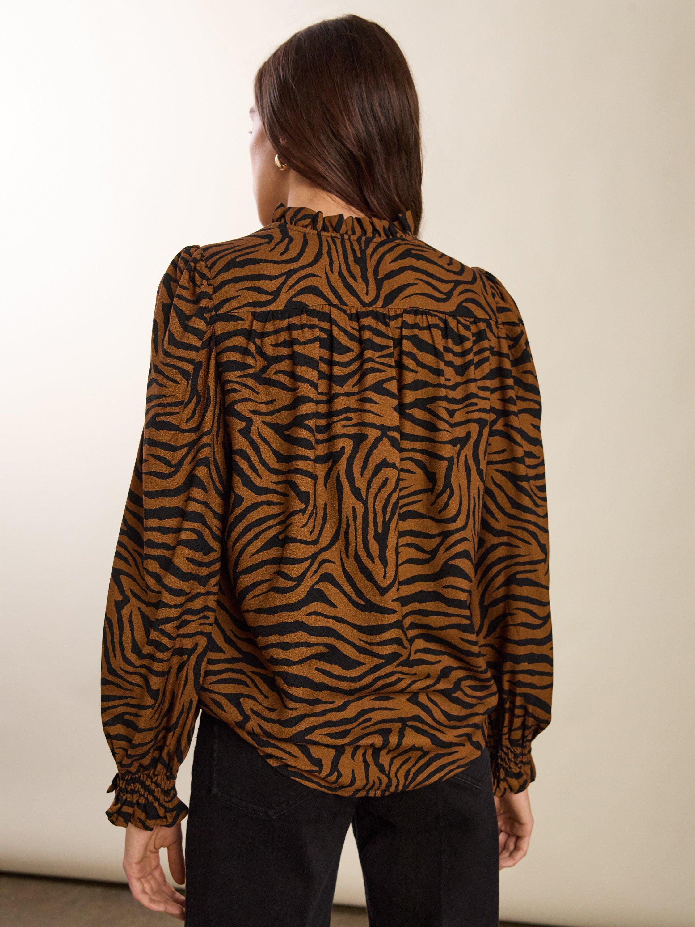 Product image 5 of 5, which shows Baukjen Sabrina Tiger Print Blouse, Chocolate/Multi, 10