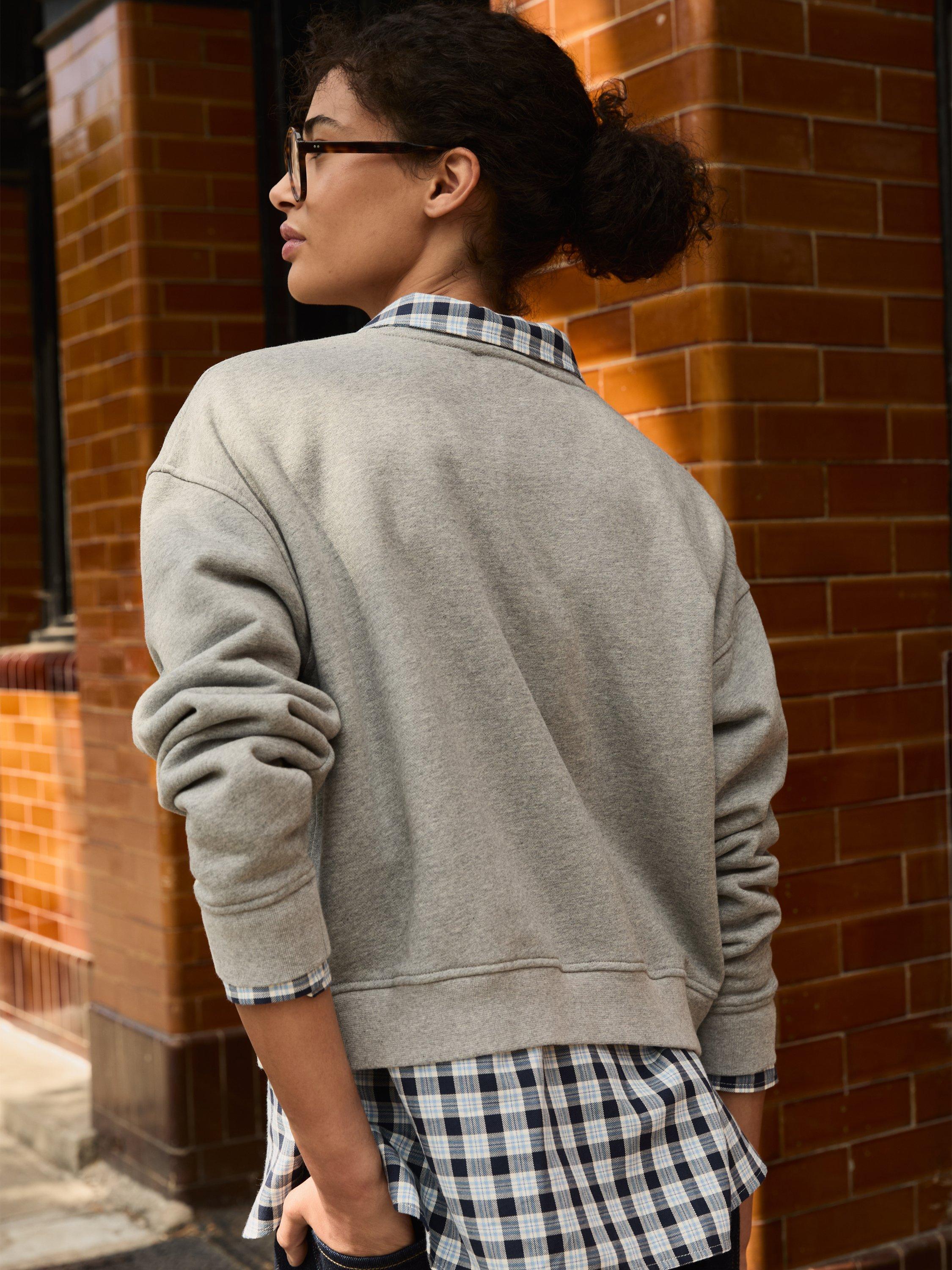 Product image 3 of 5, which shows Baukjen Blake Cropped Sweatshirt, Grey Marl, 8