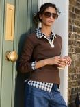 Baukjen Ellison Contrast Collar Polo Top, Dark Chocolate