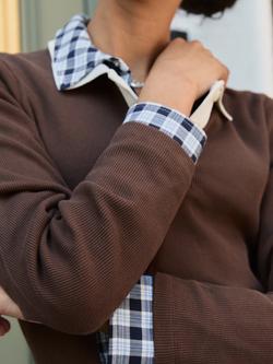 Baukjen Ellison Contrast Collar Polo Top, Dark Chocolate - view 2, Dark Chocolate