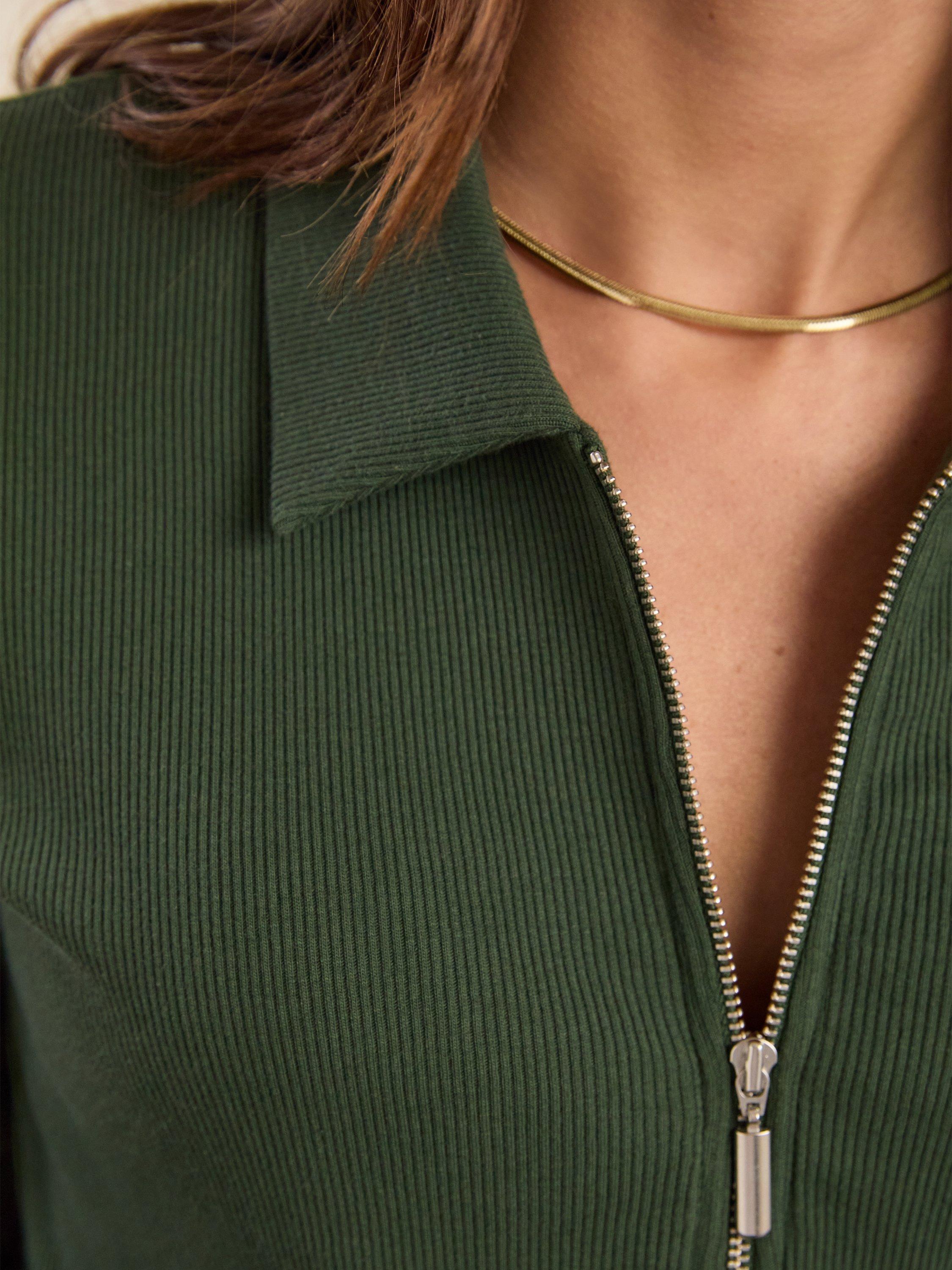 Product image 2 of 5, which shows Baukjen Zip Collar Pure Organic Cotton Top, Deep Khaki, 6