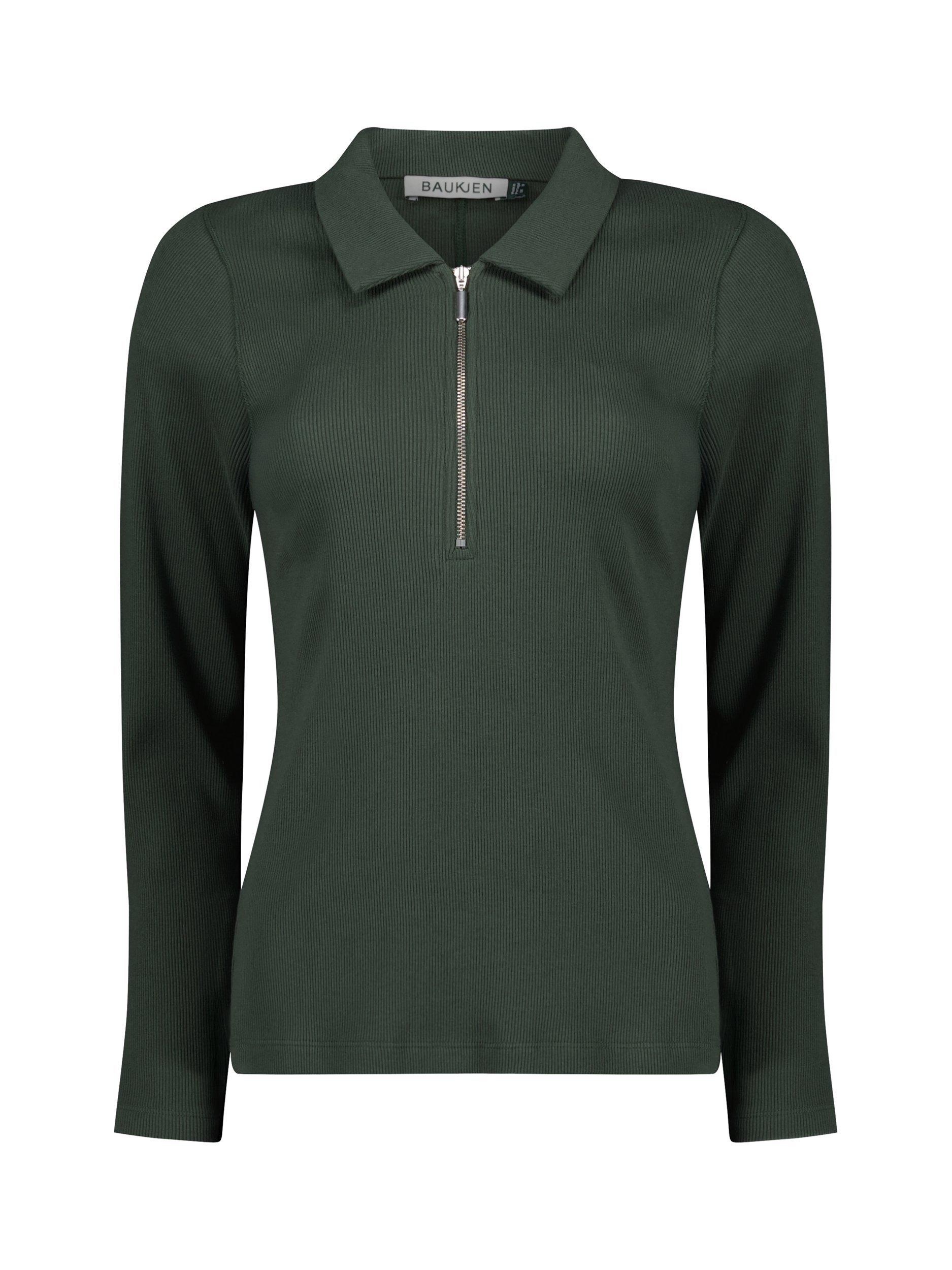 Product image 4 of 5, which shows Baukjen Zip Collar Pure Organic Cotton Top, Deep Khaki, 6