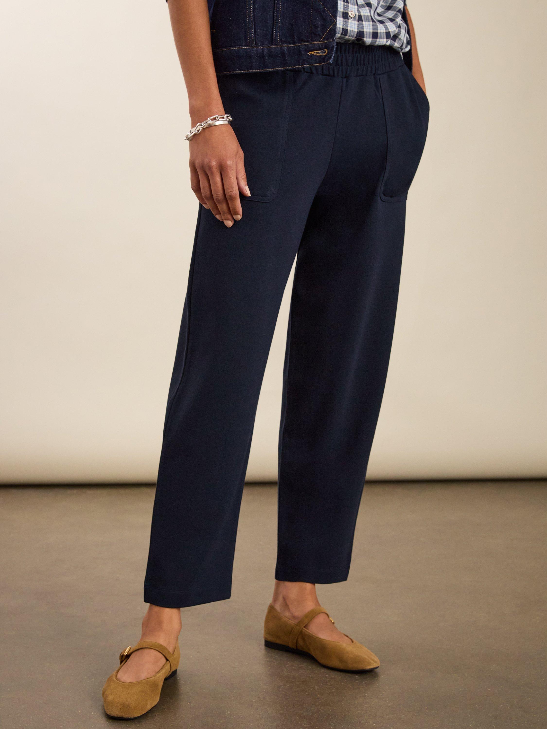 Product image 2 of 5, which shows Baukjen Billie Ponte Carrot Leg Trousers, Classic Navy, 10
