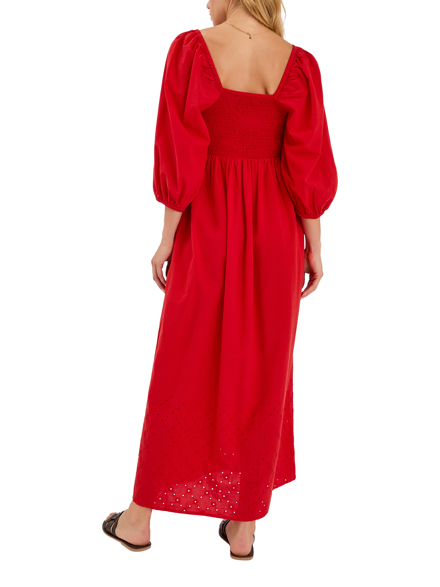 Product image 2 of 4, which shows Accessorize Puff Sleeve Smocked Maxi Dress, Red, XS
