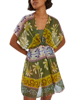Accessorize Palm Print Mini Kaftan, Khaki, Khaki