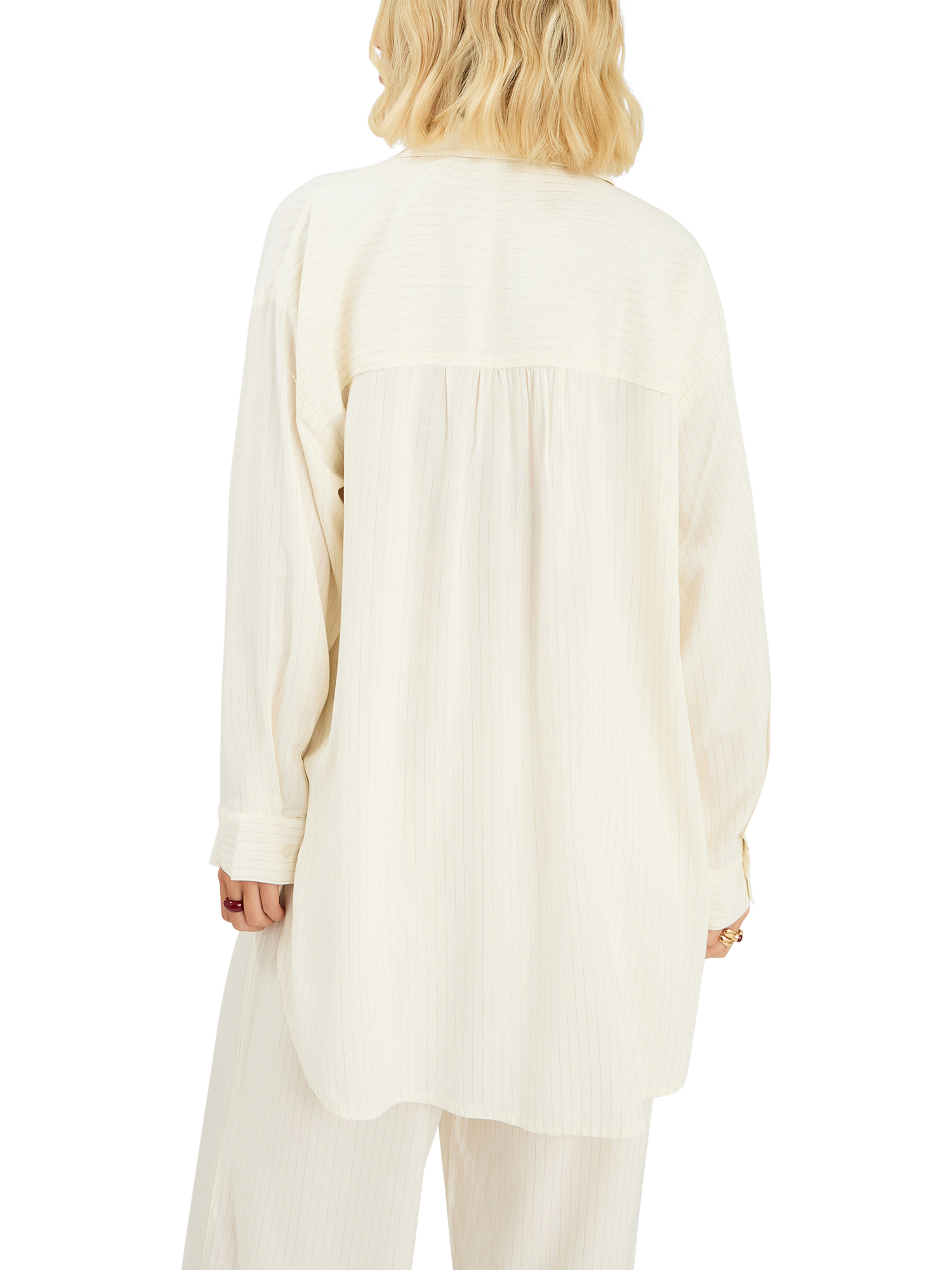 Product image 2 of 6, which shows Accessorize Long Sleeve Stripe Beach Cover Up Shirt, Ivory, XS