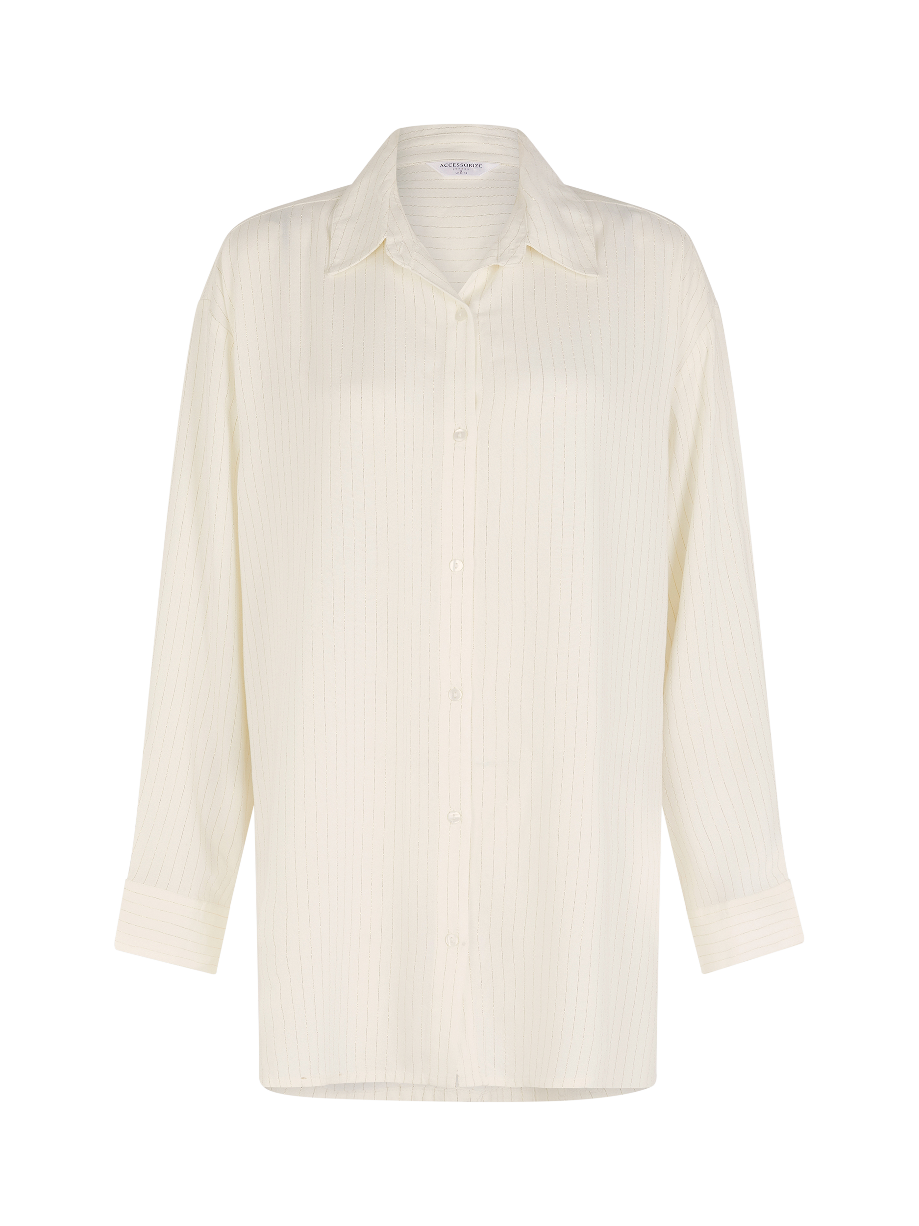 Product image 4 of 6, which shows Accessorize Long Sleeve Stripe Beach Cover Up Shirt, Ivory, XS
