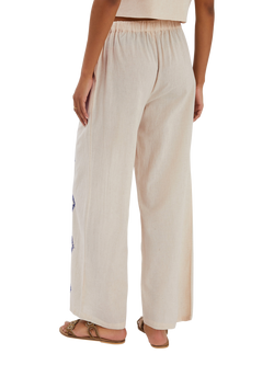 Accessorize Island Embroidery Linen Blend Trousers, Natural - view 2, Natural