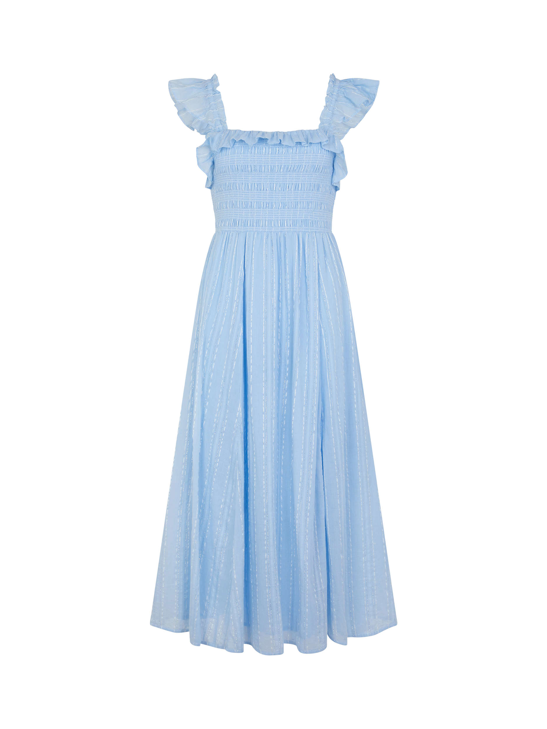 Product image 3 of 4, which shows Accessorize Ruffle Smocked Midi Dress, Blue, XS