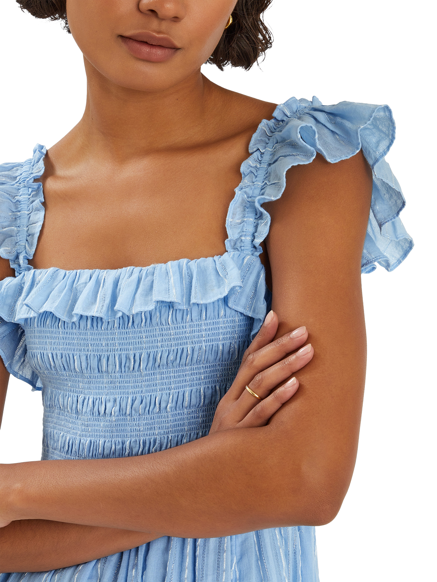 Product image 4 of 4, which shows Accessorize Ruffle Smocked Midi Dress, Blue, XS