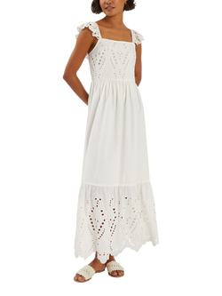 Accessorize Frilly Broderie Maxi Dress, Ivory, Ivory