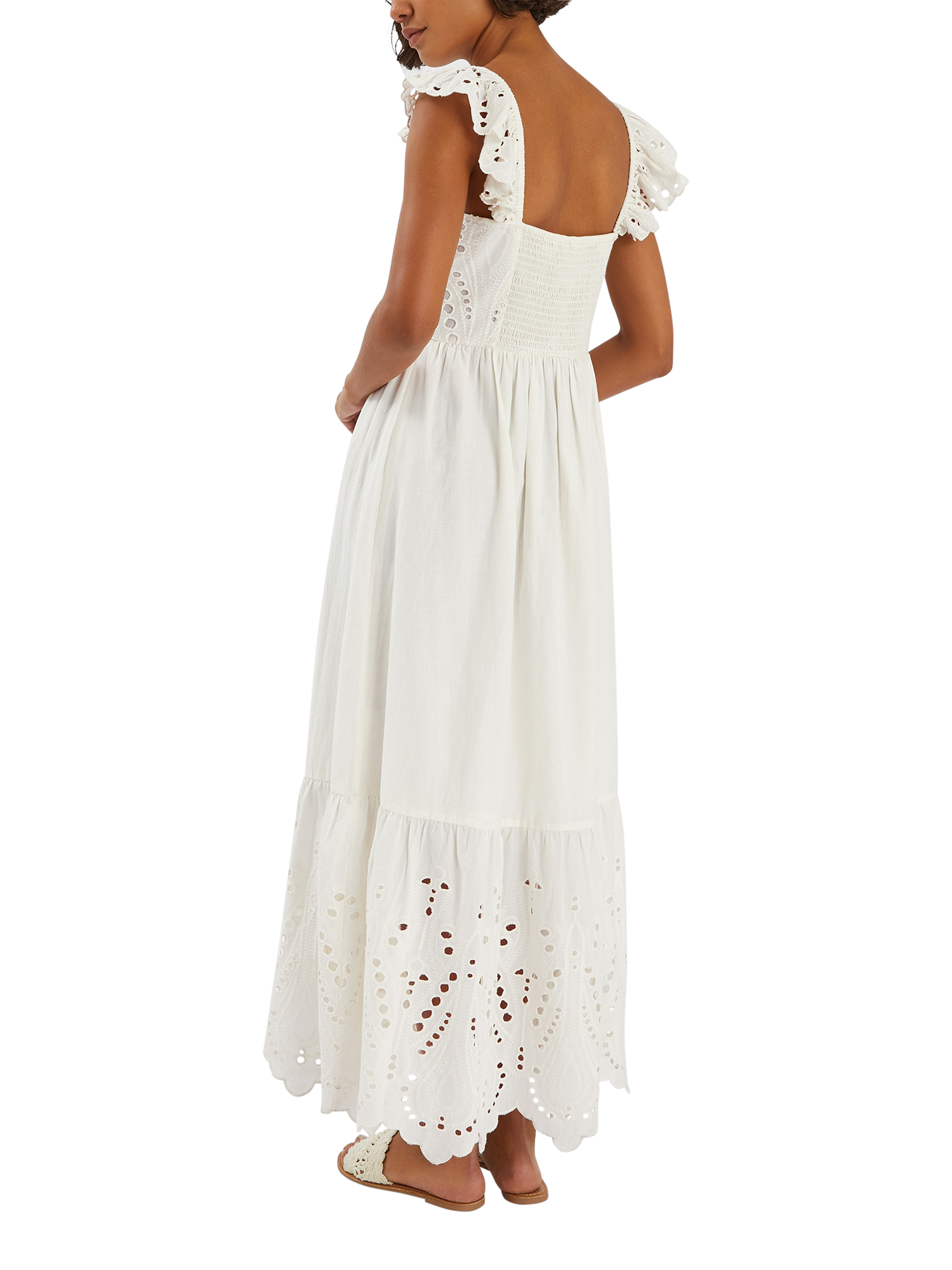 Product image 2 of 4, which shows Accessorize Frilly Broderie Maxi Dress, Ivory, XS