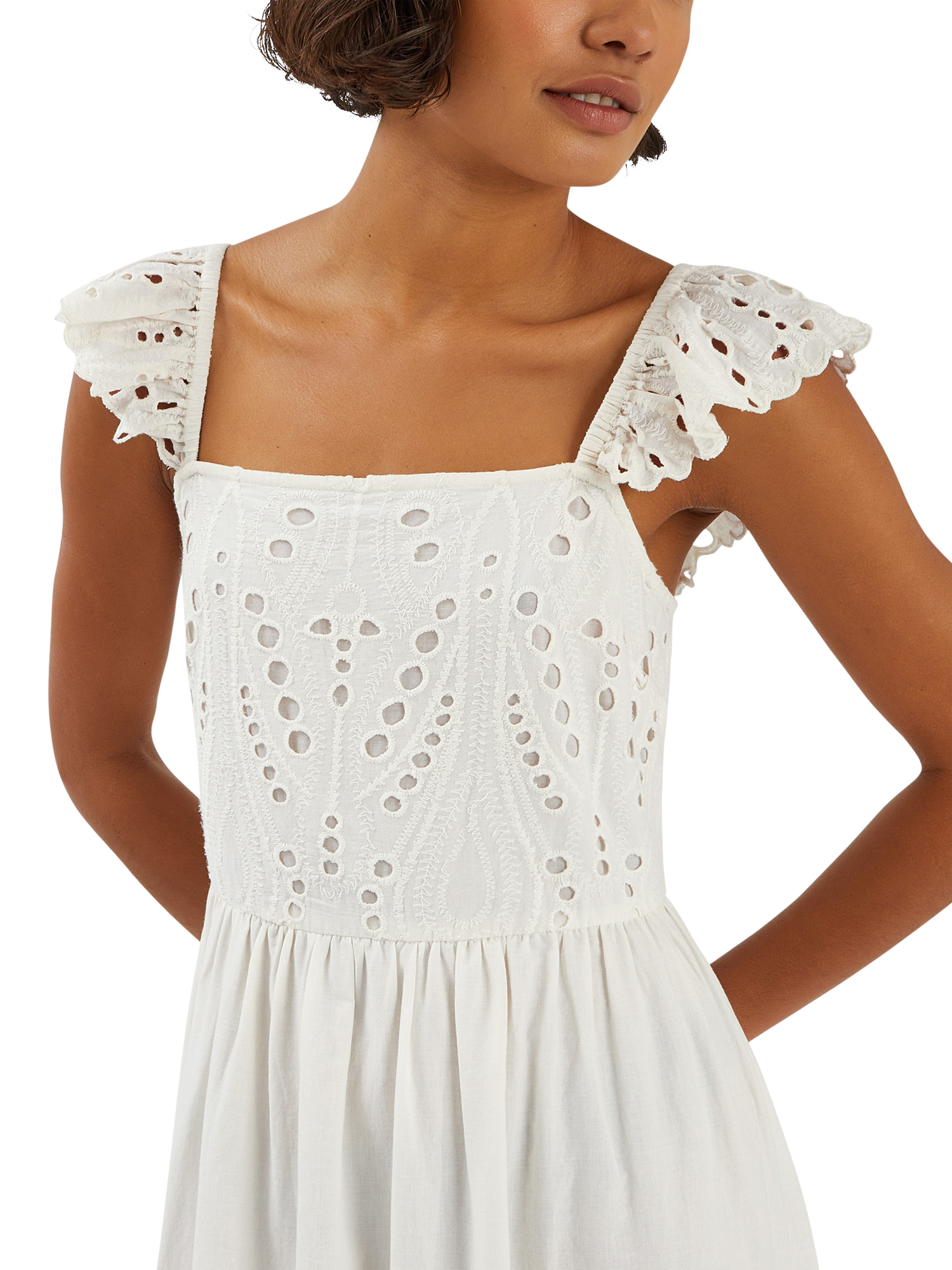 Product image 4 of 4, which shows Accessorize Frilly Broderie Maxi Dress, Ivory, XS