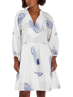Accessorize Embroidered Long Sleeve Mini Dress, Ivory, Ivory