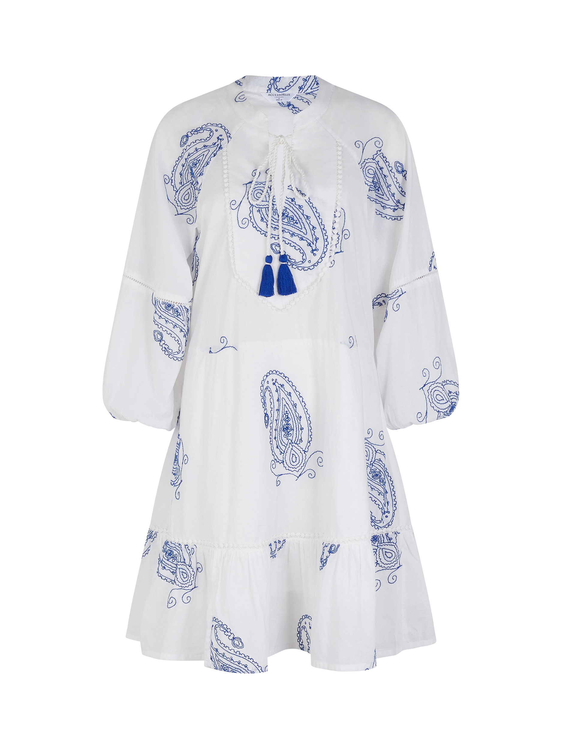 Product image 3 of 4, which shows Accessorize Embroidered Long Sleeve Mini Dress, Ivory, XS