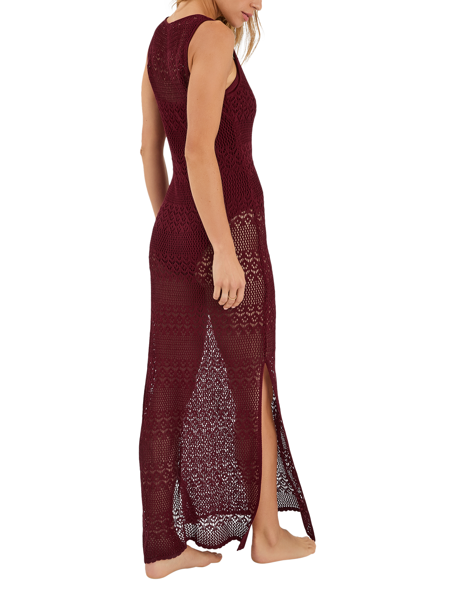 Product image 2 of 4, which shows Accessorize Sleeveless Knitted Maxi Dress, Burgundy, XS