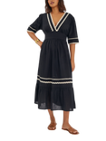 Accessorize V-Neck Ric Rac Midi Dress, Black