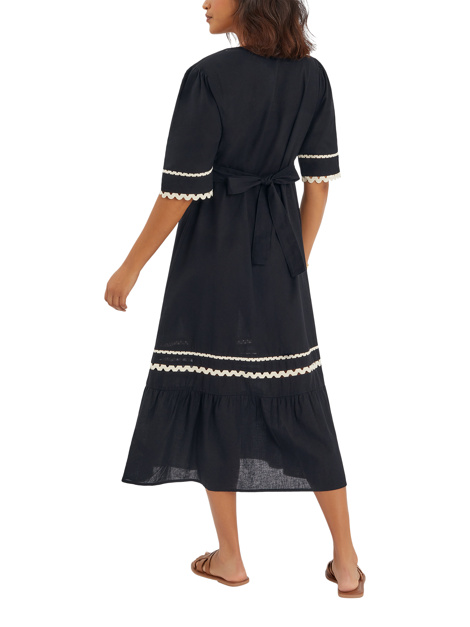 Product image 2 of 3, which shows Accessorize V-Neck Ric Rac Midi Dress, Black, M