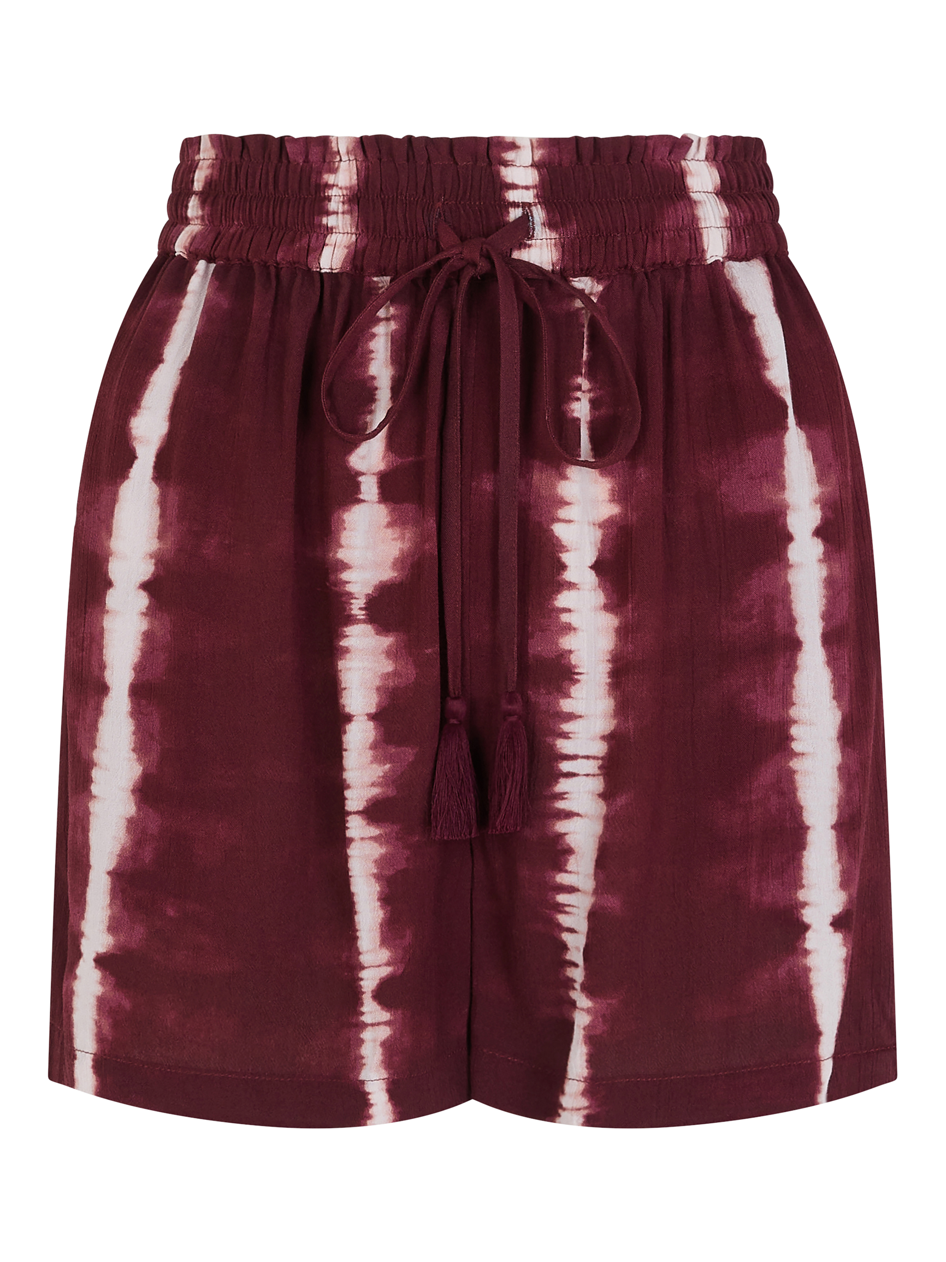 Product image 3 of 4, which shows Accessorize Tie Dye Beach Shorts, Burgundy, XS