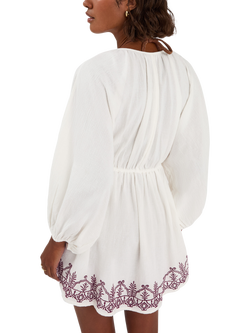 Accessorize Embroidered Beach Cover Up Mini Dress, Ivory - view 2, Ivory