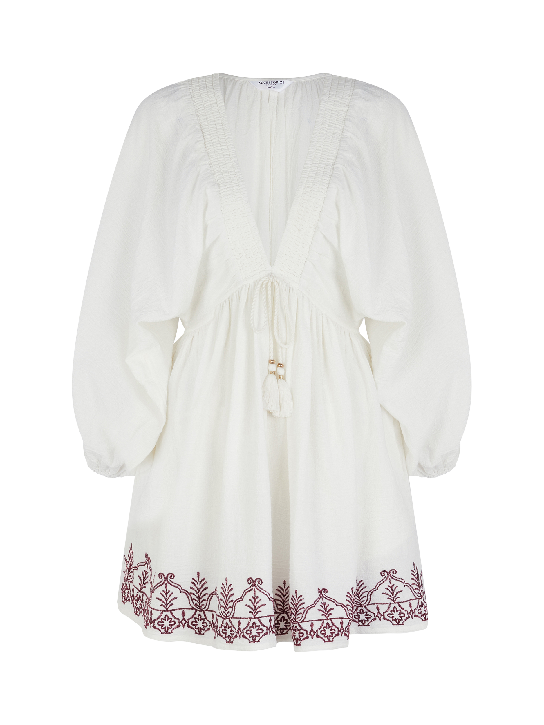 Product image 3 of 4, which shows Accessorize Embroidered Beach Cover Up Mini Dress, Ivory, XS
