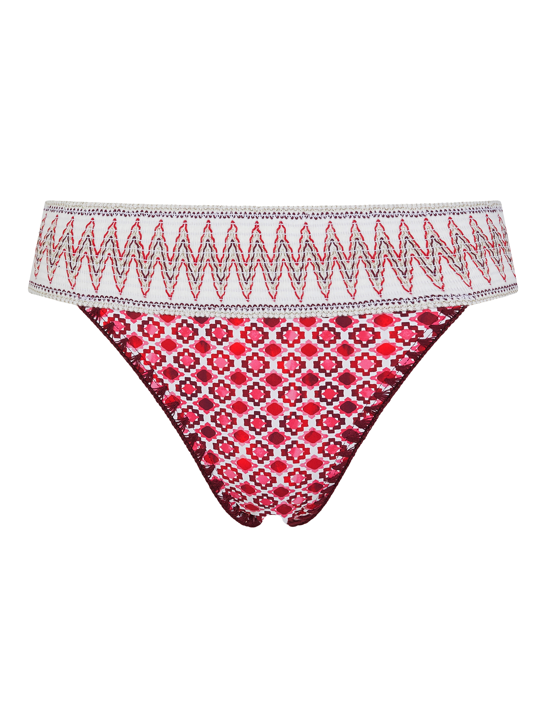 Product image 3 of 4, which shows Accessorize Tile Print Band Bikini Bottoms, Red, 6