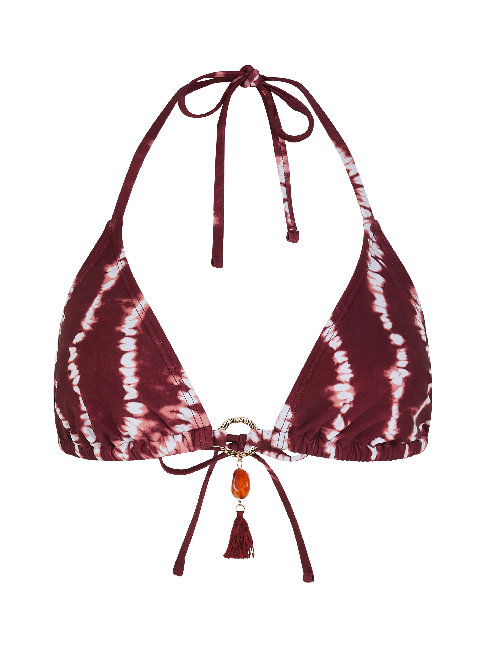 Product image 3 of 3, which shows Accessorize Tie Dye Triangle Bikini Top, Burgundy, 6