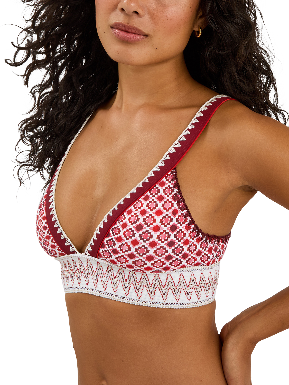 Product image 1 of 4, which shows Accessorize Tile Print Band Bikini Top, Red, 6