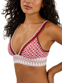 Accessorize Tile Print Band Bikini Top, Red, Red