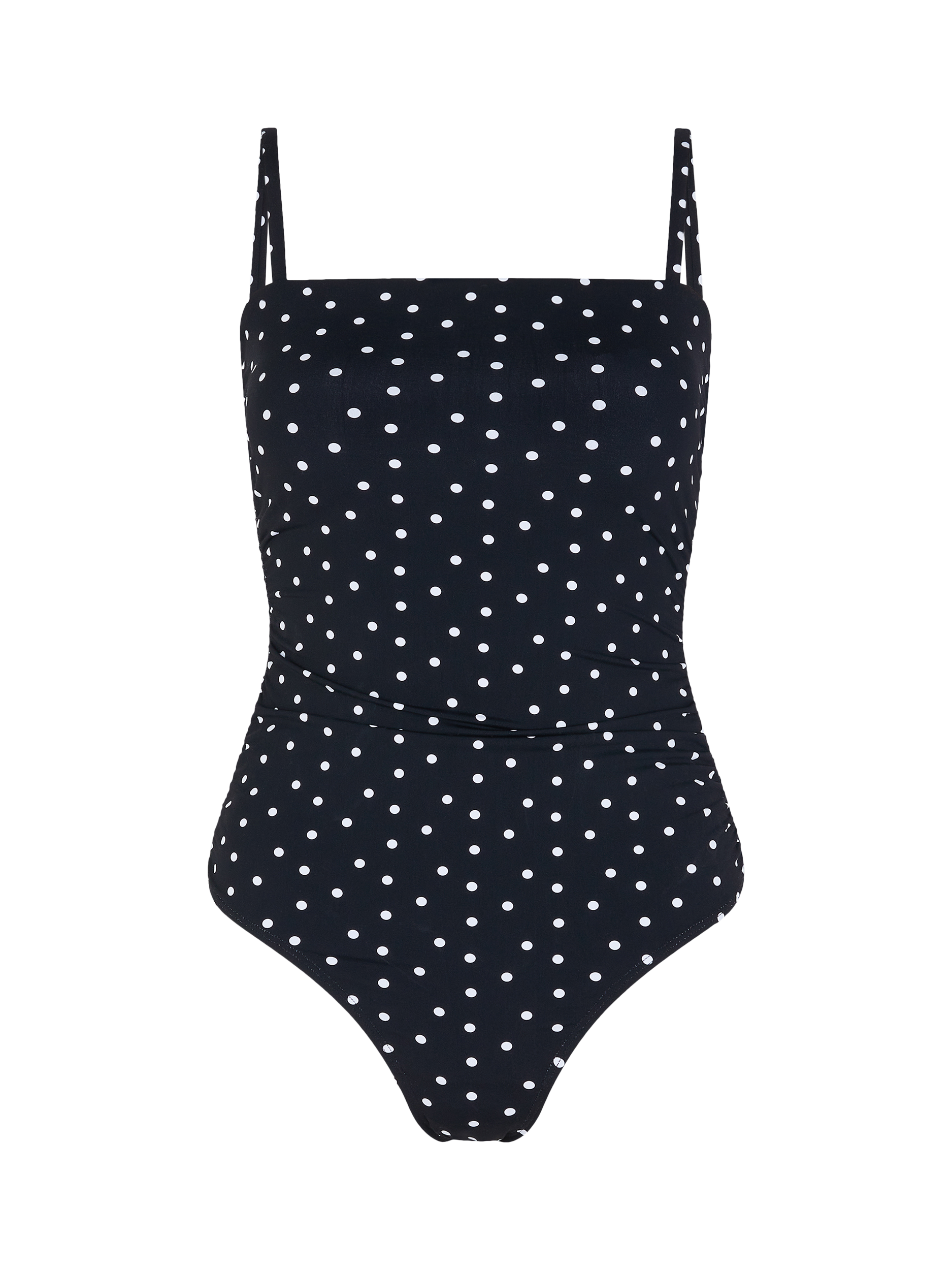 Product image 3 of 4, which shows Accessorize Polka Dot Ruched Swimsuit, Black/White, 12